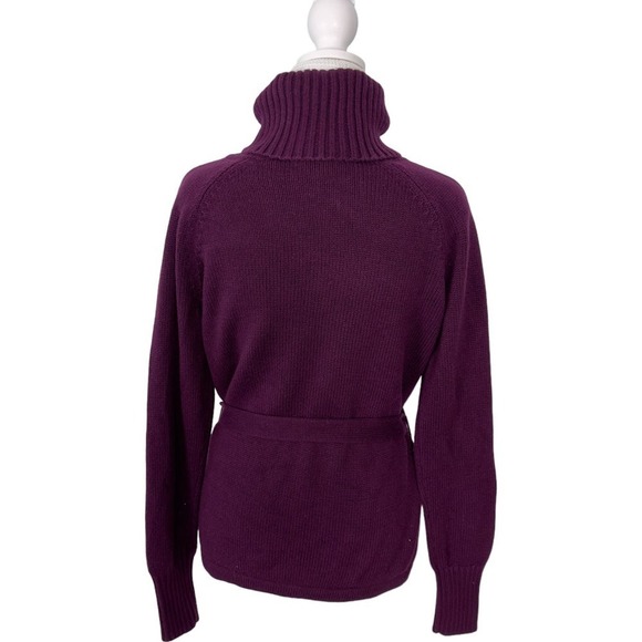 Talbots Angora Blend Plum Turtle Neck Cable Knit Button Down Cardigan (S) - Picture 4 of 14